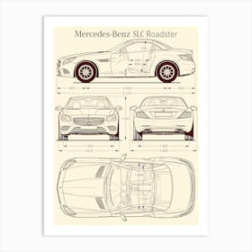 Mercedes Benz SLC 2015 car blueprint Art Print