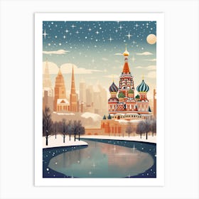 Winter Travel Night Illustration Moscow Russia 1 Art Print
