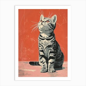 American Shorthair Cat Relief Illustration 1 Art Print