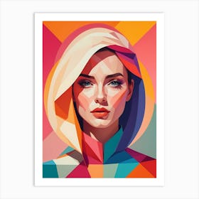 Colorful Geometric Woman Portrait Low Poly (25) Art Print