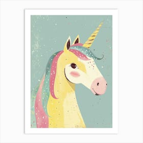 Cute Yellow Blue Pink Storybook Style Unicorn Art Print