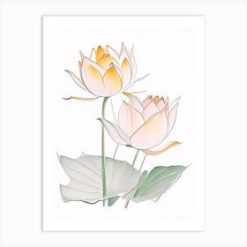 Double Lotus Pencil Illustration 2 Art Print