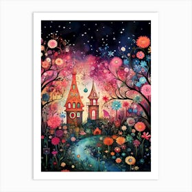 fantasy castle with wildflowers Art Print