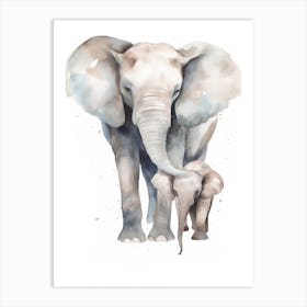 Elephant And Baby Watercolour Illustration 4 Art Print