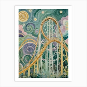 Roller Coaster At Night Art Print