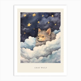 Baby Gray Wolf 1 Sleeping In The Clouds Nursery Poster Art Print