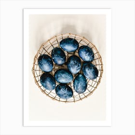 Blue Easter Eggs In A Basket Art Print