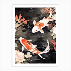 Orange Koi Fish Watercolour With Botanicals 4 Art Print