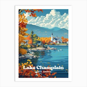 Lake Champlain Camping Digital Travel Art Art Print