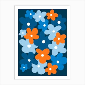 Cute Flowers In Blue And Orange Art Print