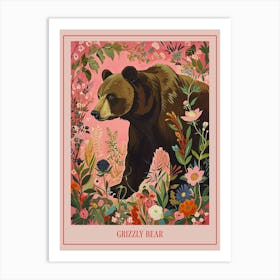 Floral Animal Painting Grizzly Bear 4 Poster Art Print