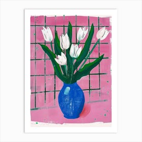 White Tulips In A Blue Vase 3 Art Print