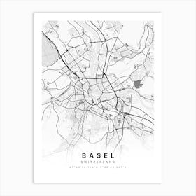 Basel Switzerland White Map Art Print