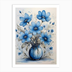 Blue Flowers In A Vase Art Print