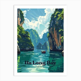 Ha Long Bay Islands Vietnam Vacation Digital Travel Art Poster