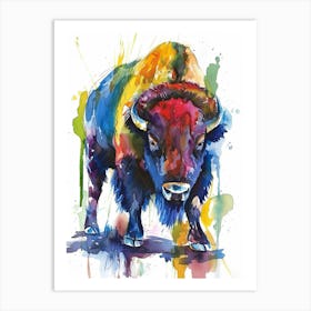 Bison Colourful Watercolour 1 Art Print