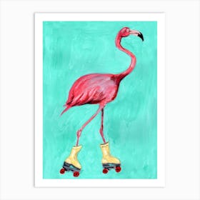 Rollerskating Flamingo Art Print
