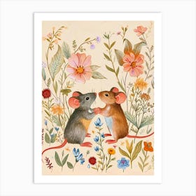Folksy Floral Animal Drawing Mouse 2 Art Print