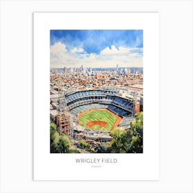 Wrigley Field Chicago Watercolour Travel Poster Art Print