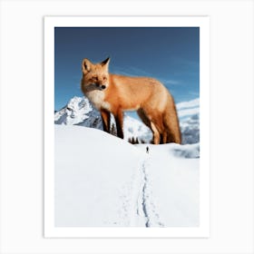 Giant Red Fox In The White Snow Art Print