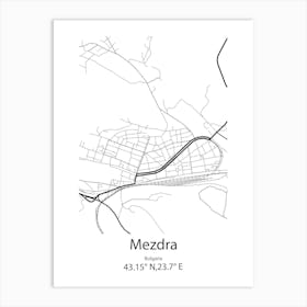 Mezdra,Bulgaria Minimalist Map Art Print