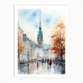 Copenhagen Denmark In Autumn Fall, Watercolour 3 Art Print