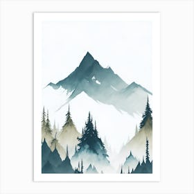 Mountain And Forest In Minimalist Watercolor Vertical Composition 100 Art Print