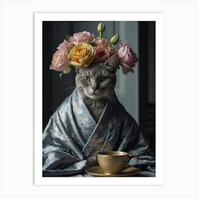 Cat With Flowers 5 Art Print