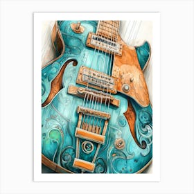 Blue Electric Guitar Art Print