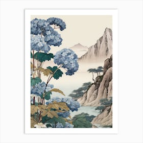 Ajisai Hydrangea 3 Japanese Botanical Illustration Art Print