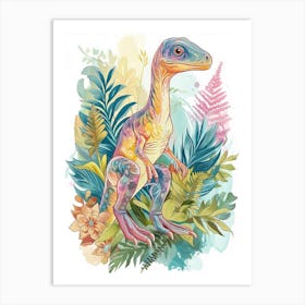 Rainbow Watercolour Archaeopteryx Dinosaur 2 Art Print