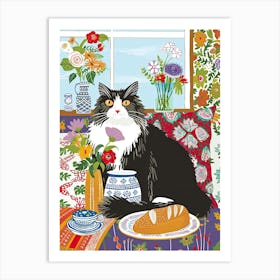 Tea Time With A Norwegian Forest Cat 2 Art Print