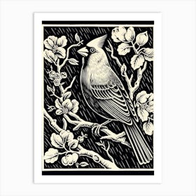 B&W Bird Linocut Cardinal 1 Art Print