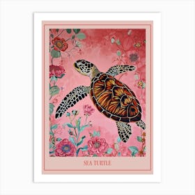 Floral Animal Painting Sea Turtle 4 Poster Art Print