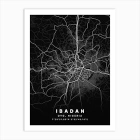 Ibadan Oyo Nigeria Black Map Art Print