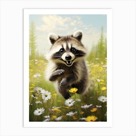 Cute Funny Bahamian Raccoon Running On A Field 1 Art Print