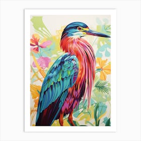 Colourful Bird Painting Green Heron 1 Art Print