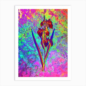 Irises Botanical in Acid Neon Pink Green and Blue n.0105 Art Print