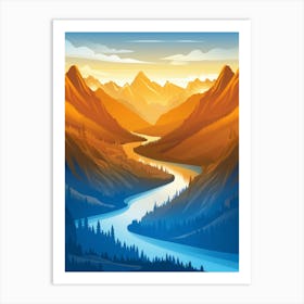 Landscape With Mountains And River 2 Art Print