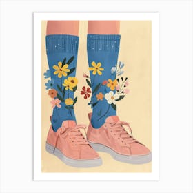Illustration Pink Sneakers And Flowers 9 Art Print