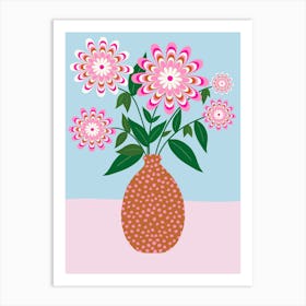 Flower Arrangement In Vase Pink And Blue Art Print