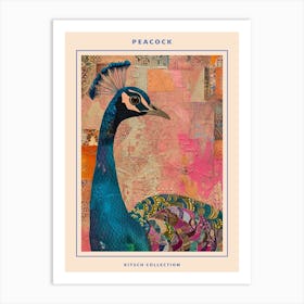 Kitsch Pink Peacock Collage Poster Art Print