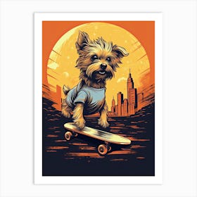 Yorkshire Terrier Dog Skateboarding Illustration 4 Art Print