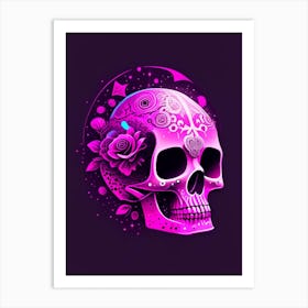 Skull With Cosmic Themes Pink 5 Mexican Art Print