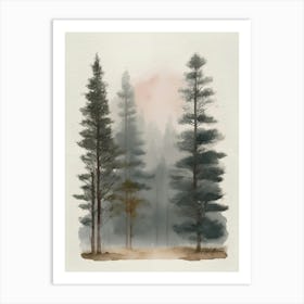 Watercolor Pine Trees, Mountain Art Print