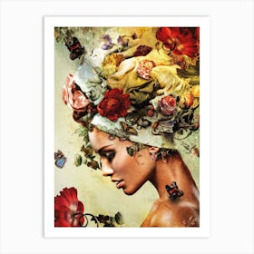 Woman With Flowers On Her Head 5 Art Print