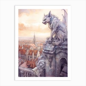 Gargoyle Watercolour In Prague Art Print