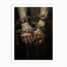 A Painting Of Two Human Hands And Skeleton Held 1 Art Print