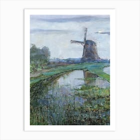 River Gein By Moonlight Background, Oil Painting, Piet Mondrian Art Print