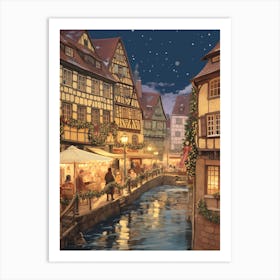 Vintage Winter Illustration Colmar France 1 Art Print